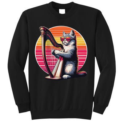 Musician Harpist Cat Wearing Sunglasses Cat Playing Harp Sweatshirt