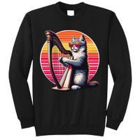 Musician Harpist Cat Wearing Sunglasses Cat Playing Harp Sweatshirt