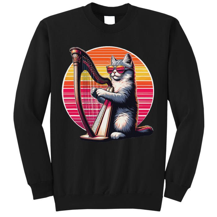 Musician Harpist Cat Wearing Sunglasses Cat Playing Harp Sweatshirt