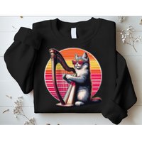 Musician Harpist Cat Wearing Sunglasses Cat Playing Harp Sweatshirt