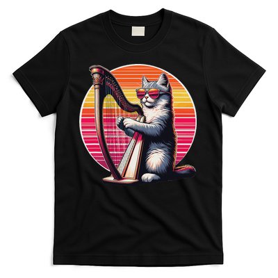 Musician Harpist Cat Wearing Sunglasses Cat Playing Harp T-Shirt