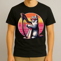 Musician Harpist Cat Wearing Sunglasses Cat Playing Harp T-Shirt