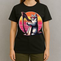 Musician Harpist Cat Wearing Sunglasses Cat Playing Harp T-Shirt