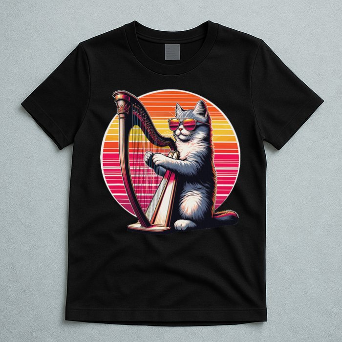 Musician Harpist Cat Wearing Sunglasses Cat Playing Harp T-Shirt