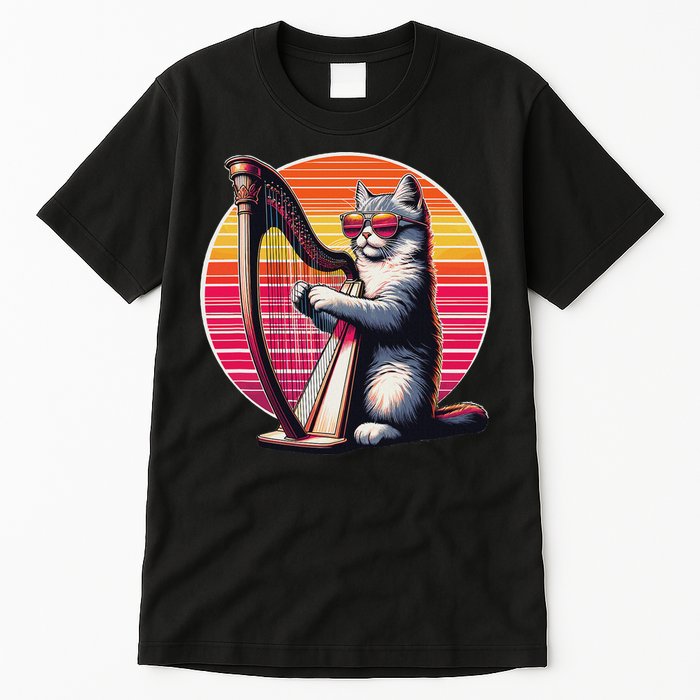 Musician Harpist Cat Wearing Sunglasses Cat Playing Harp Tall T-Shirt