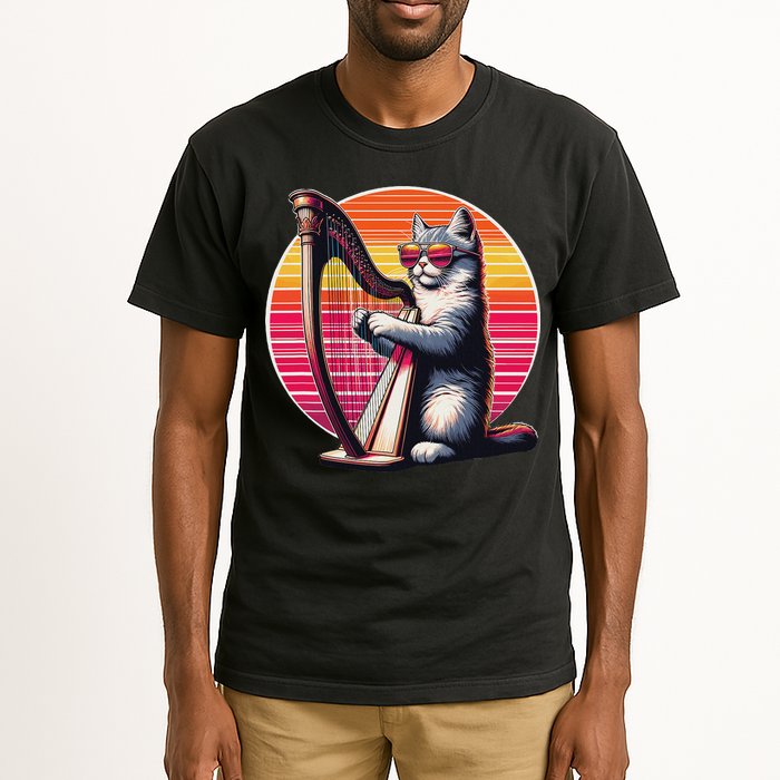 Musician Harpist Cat Wearing Sunglasses Cat Playing Harp Tall T-Shirt