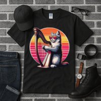 Musician Harpist Cat Wearing Sunglasses Cat Playing Harp Tall T-Shirt