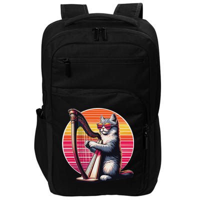 Musician Harpist Cat Wearing Sunglasses Cat Playing Harp Impact Tech Backpack