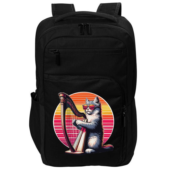Musician Harpist Cat Wearing Sunglasses Cat Playing Harp Impact Tech Backpack