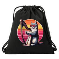 Musician Harpist Cat Wearing Sunglasses Cat Playing Harp Drawstring Bag