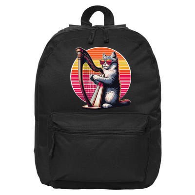 Musician Harpist Cat Wearing Sunglasses Cat Playing Harp 16 in Basic Backpack