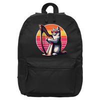 Musician Harpist Cat Wearing Sunglasses Cat Playing Harp 16 in Basic Backpack
