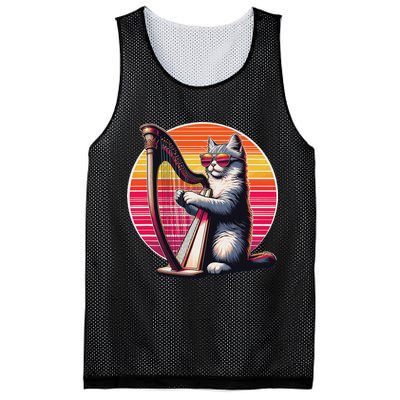 Musician Harpist Cat Wearing Sunglasses Cat Playing Harp Mesh Reversible Basketball Jersey Tank
