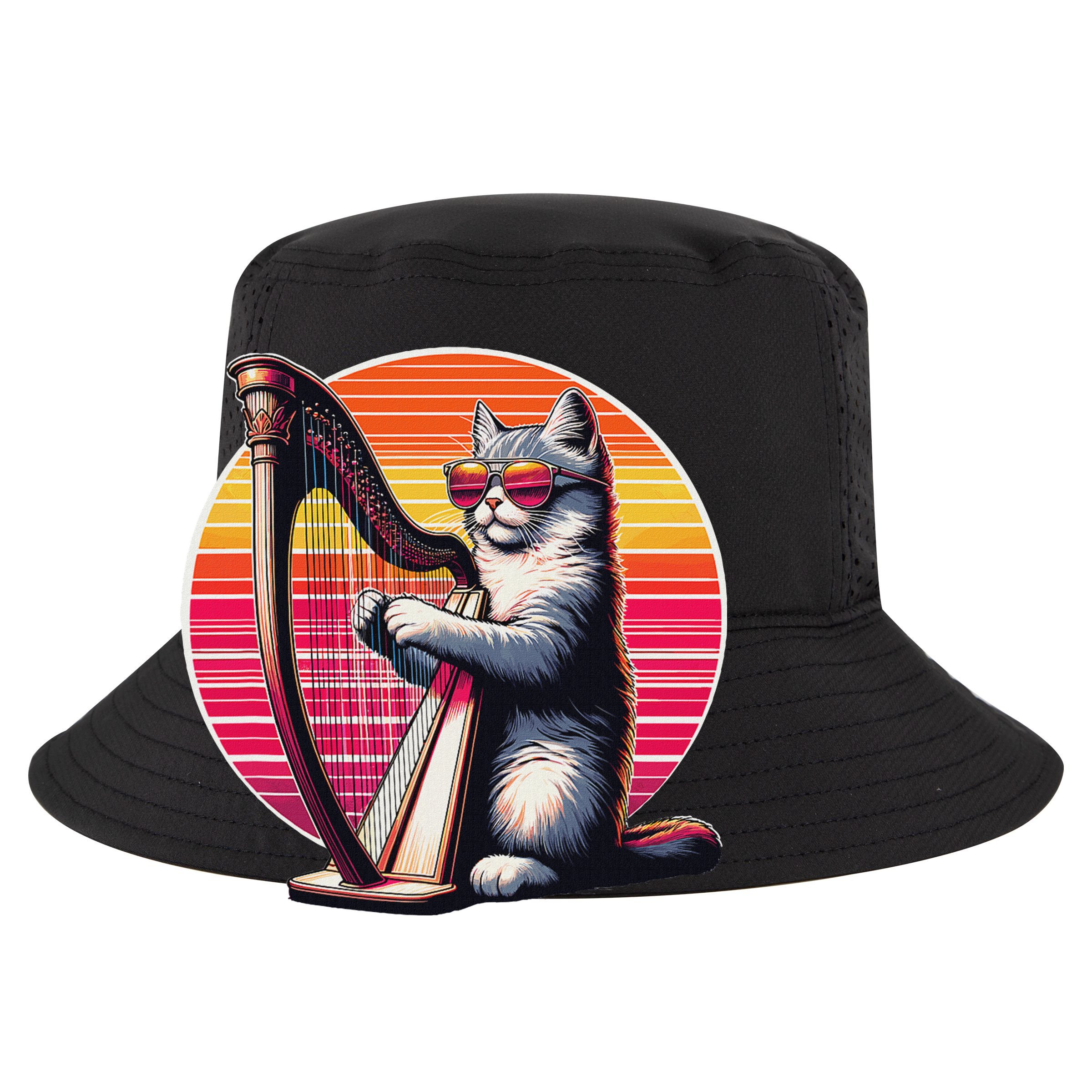 Musician Harpist Cat Wearing Sunglasses Cat Playing Harp 12oz Stainless Steel Coffee Mug