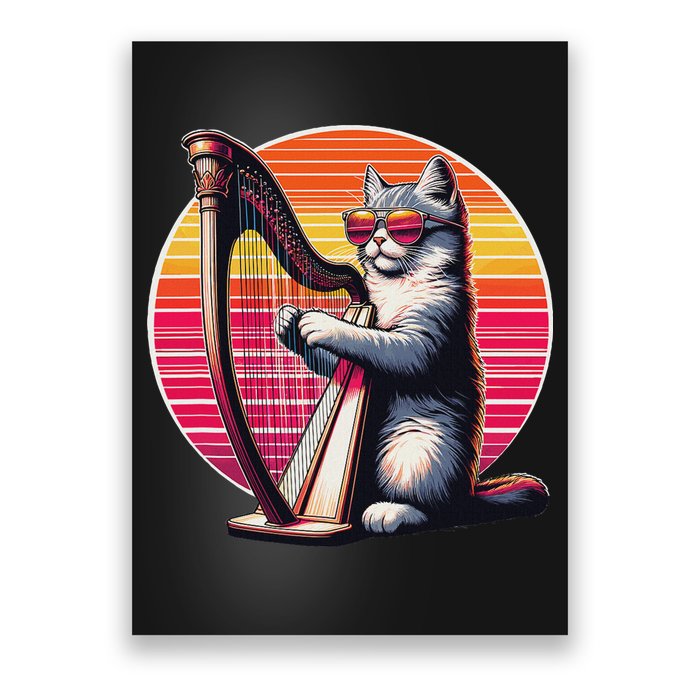 Musician Harpist Cat Wearing Sunglasses Cat Playing Harp Poster