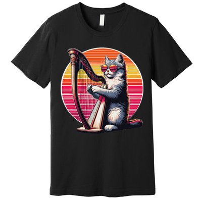 Musician Harpist Cat Wearing Sunglasses Cat Playing Harp Premium T-Shirt