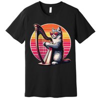 Musician Harpist Cat Wearing Sunglasses Cat Playing Harp Premium T-Shirt
