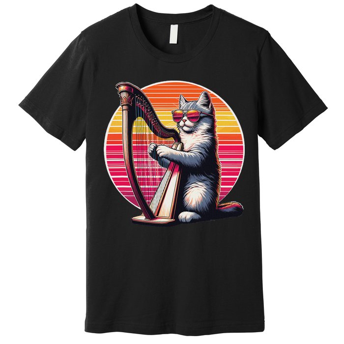 Musician Harpist Cat Wearing Sunglasses Cat Playing Harp Premium T-Shirt