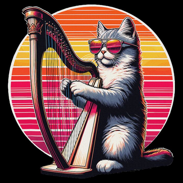 Musician Harpist Cat Wearing Sunglasses Cat Playing Harp Premium T-Shirt