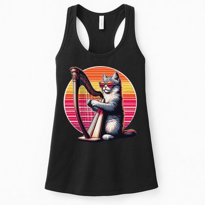 Musician Harpist Cat Wearing Sunglasses Cat Playing Harp Womens Tank Top