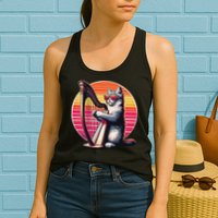 Musician Harpist Cat Wearing Sunglasses Cat Playing Harp Womens Tank Top