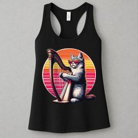 Musician Harpist Cat Wearing Sunglasses Cat Playing Harp Womens Tank Top
