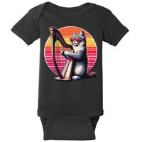 Musician Harpist Cat Wearing Sunglasses Cat Playing Harp Baby Bodysuit