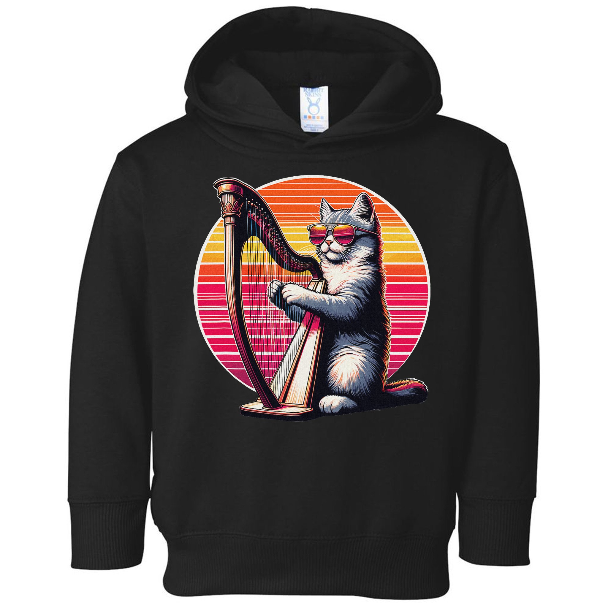 Musician Harpist Cat Wearing Sunglasses Cat Playing Harp Toddler Hoodie