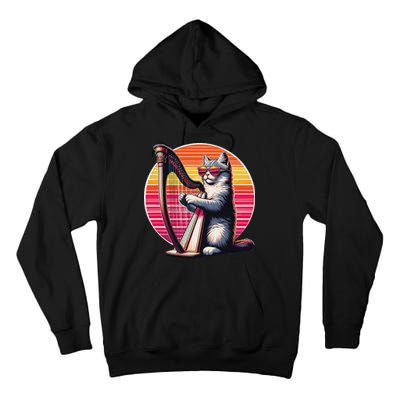 Musician Harpist Cat Wearing Sunglasses Cat Playing Harp Tall Hoodie
