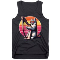 Musician Harpist Cat Wearing Sunglasses Cat Playing Harp Tank Top