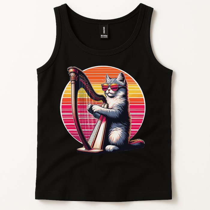 Musician Harpist Cat Wearing Sunglasses Cat Playing Harp Tank Top