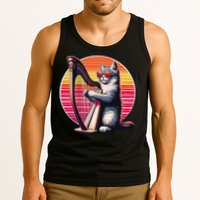 Musician Harpist Cat Wearing Sunglasses Cat Playing Harp Tank Top