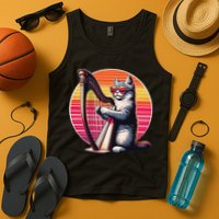 Musician Harpist Cat Wearing Sunglasses Cat Playing Harp Tank Top