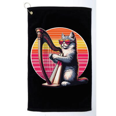 Musician Harpist Cat Wearing Sunglasses Cat Playing Harp Golf Towel