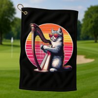 Musician Harpist Cat Wearing Sunglasses Cat Playing Harp Golf Towel
