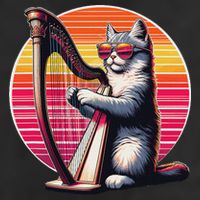 Musician Harpist Cat Wearing Sunglasses Cat Playing Harp Golf Towel