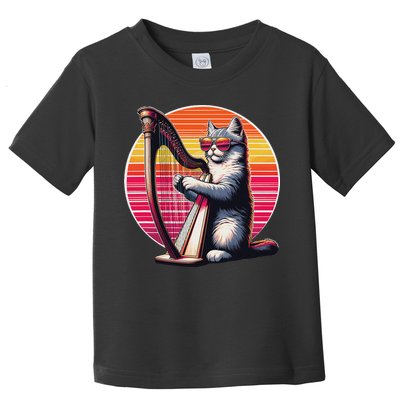 Musician Harpist Cat Wearing Sunglasses Cat Playing Harp Toddler T-Shirt