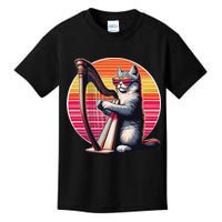Musician Harpist Cat Wearing Sunglasses Cat Playing Harp Kids T-Shirt