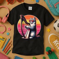 Musician Harpist Cat Wearing Sunglasses Cat Playing Harp Kids T-Shirt