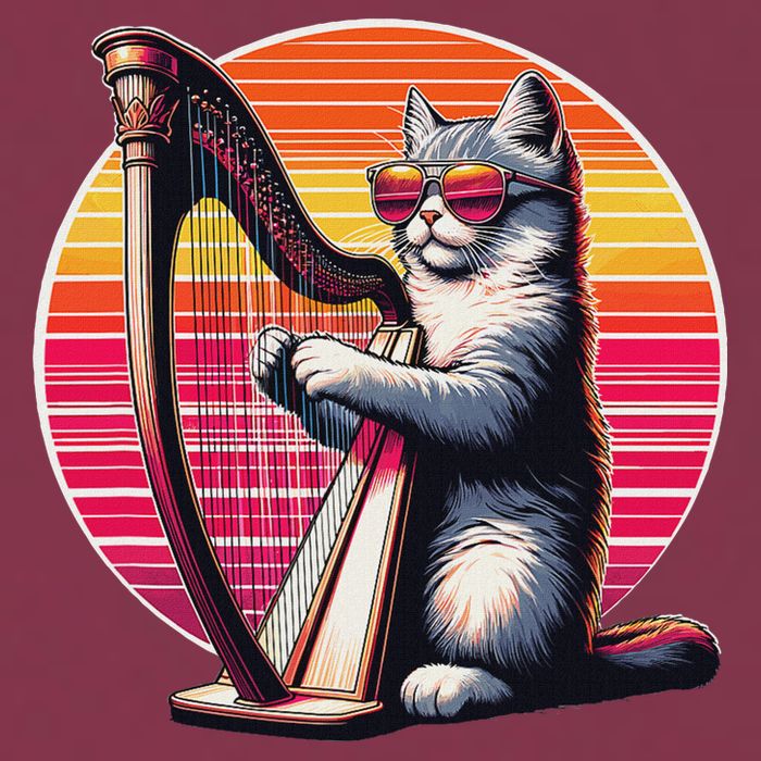 Musician Harpist Cat Wearing Sunglasses Cat Playing Harp 16oz Travel Tumbler