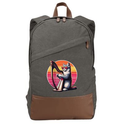 Musician Harpist Cat Wearing Sunglasses Cat Playing Harp Cotton Canvas Backpack