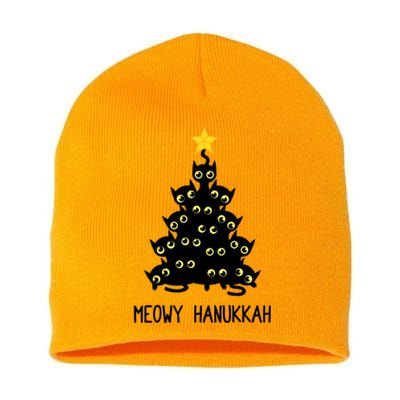 Meowy Hanukkah Cat Christmas Tree Jewish Chanukah Gift Great Gift Short Acrylic Beanie