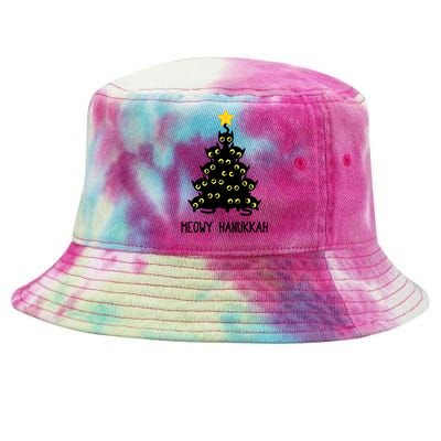 Meowy Hanukkah Cat Christmas Tree Jewish Chanukah Gift Great Gift Tie-Dyed Bucket Hat