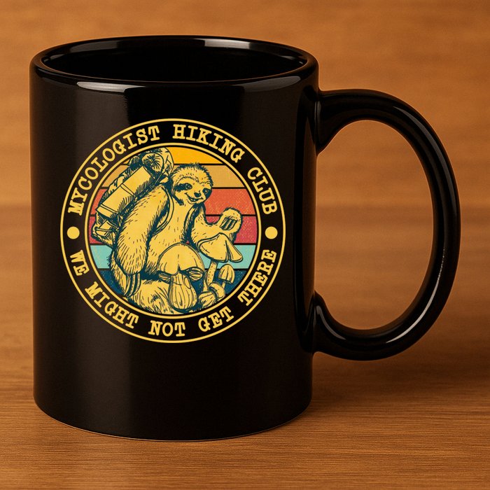 Mycologist Hiking Club We Might Not Get There Sloth 11oz C Handle Ceramic Mug