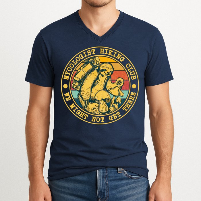 Mycologist Hiking Club We Might Not Get There Sloth V-Neck T-Shirt