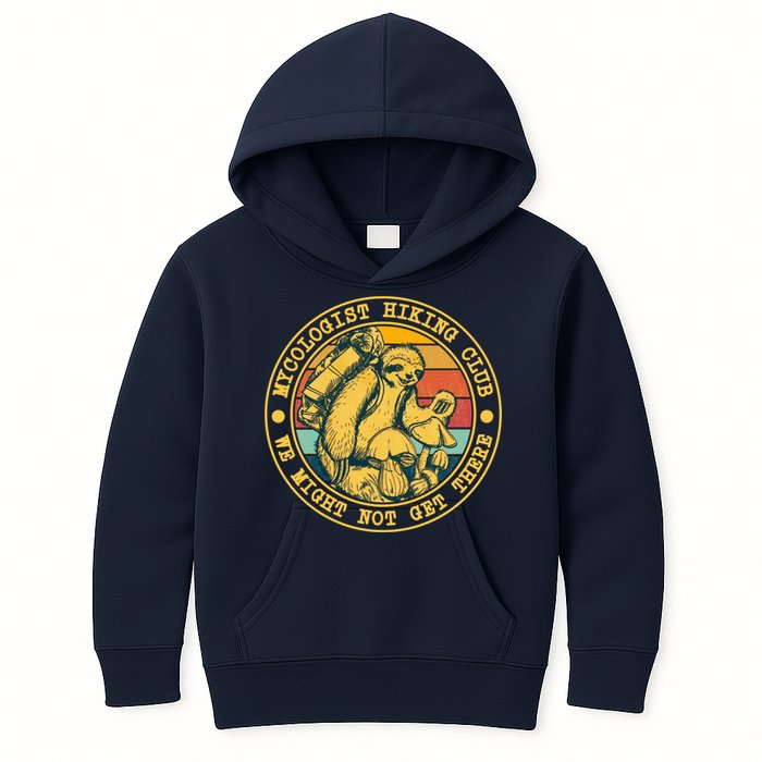Mycologist Hiking Club We Might Not Get There Sloth Kids Hoodie