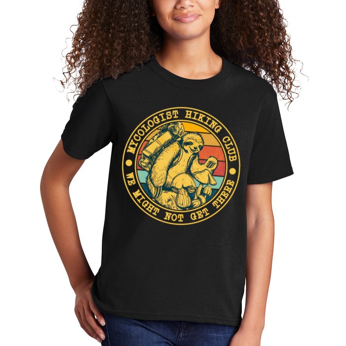 Mycologist Hiking Club We Might Not Get There Sloth Kids T-Shirt