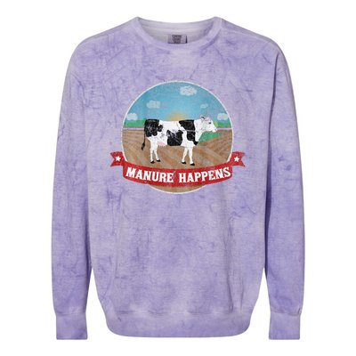 Manure Happens Cattle Ranch Farm Cow Dairy Humor Colorblast Crewneck Sweatshirt