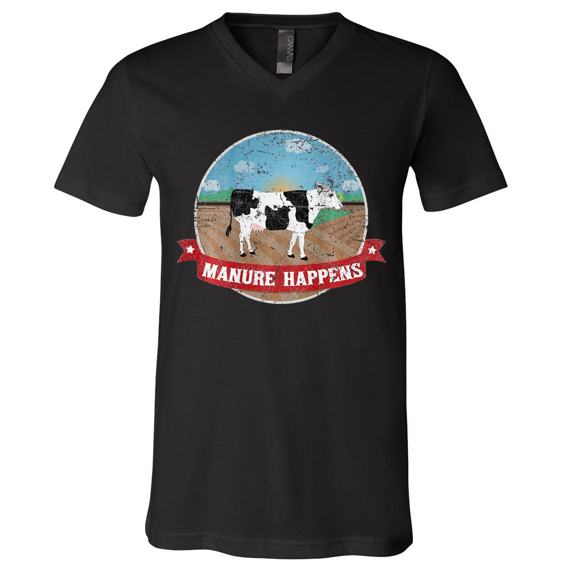 Manure Happens Cattle Ranch Farm Cow Dairy Humor V-Neck T-Shirt