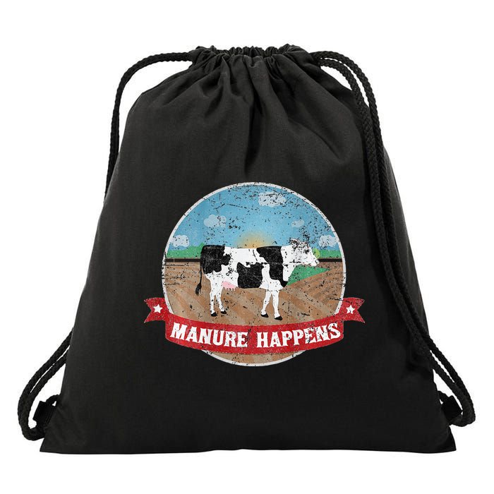 Manure Happens Cattle Ranch Farm Cow Dairy Humor Drawstring Bag